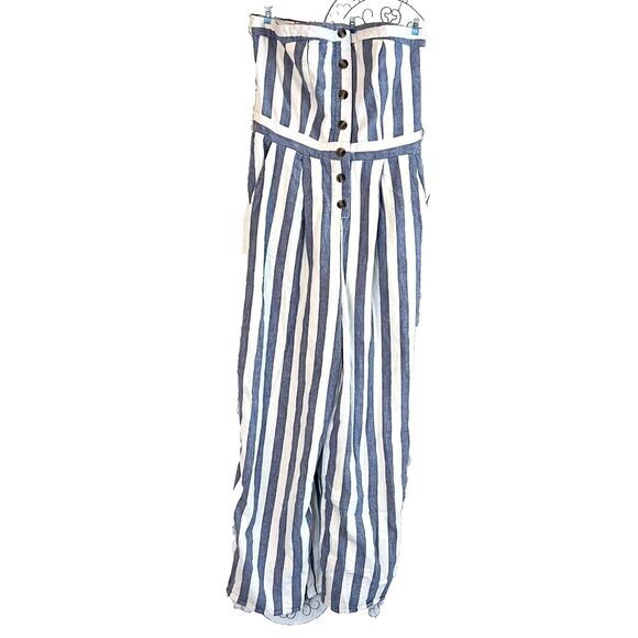 American Eagle Jumpsuit Romper Womens S Strapless  Blue White Striped - Picture 1 of 8